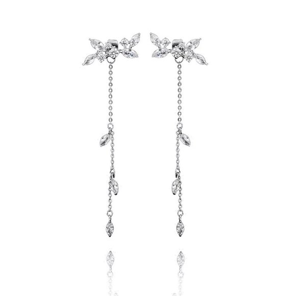 S925 Marquise Cut CZ Chain Drop Earrings